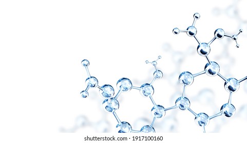 Horizontal Banner With Models Of Abstract Molecular Structure. Isolated On White Background. Copy Space For Your Text. 3d Render