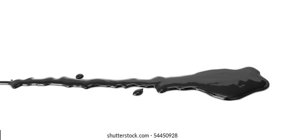 Horizontal Black Oil Spill Flowing On White Background