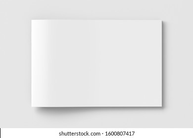 Horizontal Brochure Or Booklet Cover Mock Up On White. Isolated With Clipping Path Around Brochure. View Above. 3d Illustratuion