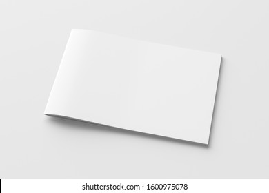 Horizontal Brochure Or Booklet Cover Mock Up On White. Isolated With Clipping Path Around Brochure. Side View. 3d Illustratuion