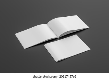 Horizontal Brochure Or Booklet Mock Up On Black Background. 3d Illustratuion