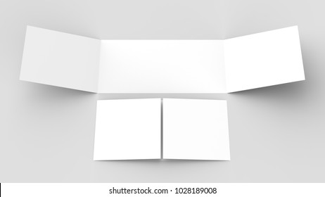 Horizontal - Landscape Gate Fold Brochure Mock Up Isolated On Soft Gray Background. 3D Illustrating