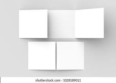 Horizontal - Landscape Gate Fold Brochure Mock Up Isolated On Soft Gray Background. 3D Illustrating