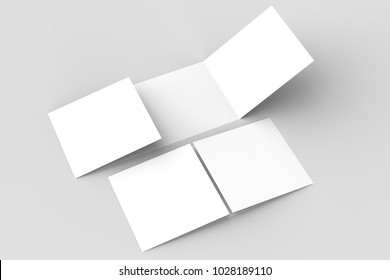 Horizontal - Landscape Gate Fold Brochure Mock Up Isolated On Soft Gray Background. 3D Illustrating