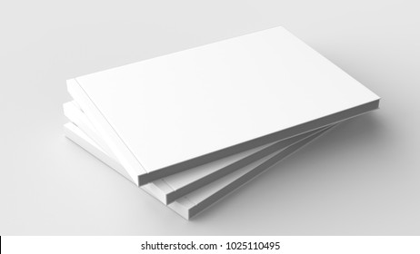 Horizontal - Landscape Hardcover Brochure, Book Or Catalog Mock Up Isolated On Soft Gray Background. 3D Illustrating.