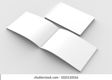 Horizontal - Landscape Hardcover Brochure, Book Or Catalog Mock Up Isolated On Soft Gray Background. 3D Illustrating.