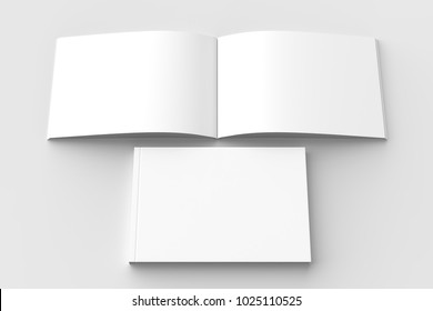 Horizontal - Landscape Hardcover Brochure, Book Or Catalog Mock Up Isolated On Soft Gray Background. 3D Illustrating.