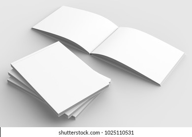 Horizontal - Landscape Hardcover Brochure, Book Or Catalog Mock Up Isolated On Soft Gray Background. 3D Illustrating.