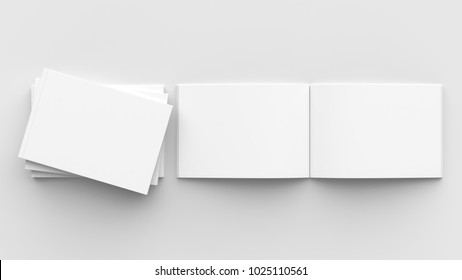 Horizontal - Landscape Hardcover Brochure, Book Or Catalog Mock Up Isolated On Soft Gray Background. 3D Illustrating.