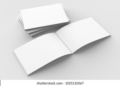 Horizontal - Landscape Hardcover Brochure, Book Or Catalog Mock Up Isolated On Soft Gray Background. 3D Illustrating.