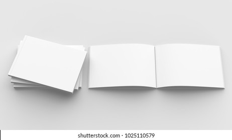 Horizontal - Landscape Hardcover Brochure, Book Or Catalog Mock Up Isolated On Soft Gray Background. 3D Illustrating.