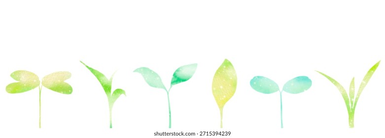 A horizontal line material featuring six different types of new shoots.