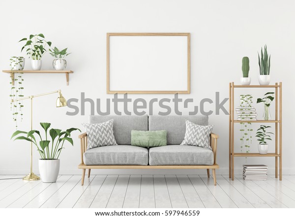 Horizontales Poster Mit Holzrahmen Sofa Lampe Stockillustration