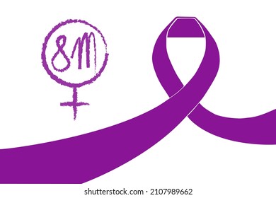 Horizontal Purple Ribbon 8 March International Woman Day Symbol, Feminism, Gender Equality