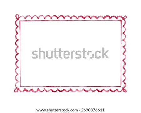 Horizontal rectangular frame with scalloped edges. Minimalist watercolor illustration isolated on white background.