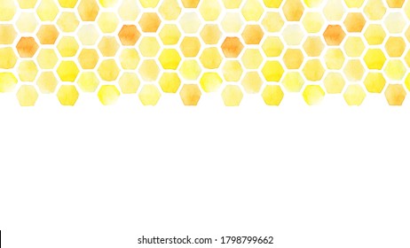 horizontal seamless pattern. watercolor drawing yellow honeycomb. frame, border on a white background. abstract background on the theme of beekeeping, farming, selling honey