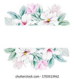 Horizontal Stripe Banner Watercolor Magnolia Flowers Stock Illustration ...