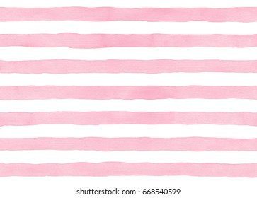 Horizontal Watercolor Pink Stripes. Seamless Pattern.