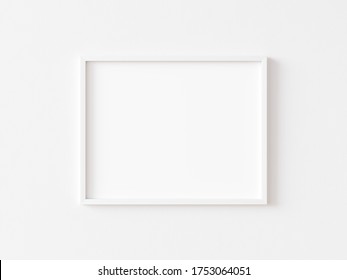 Horizontal White Frame Mockup On White Wall. 3d Illustration.