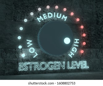 Hormone Estrogen Level Adjust Between Low And High. Regulator With Neon Shine Scale. 3D Rendering