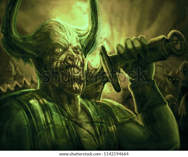 Horned Demon Knight Big Sword On Stock Illustration 1142194664 ...