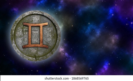 Horoscope Sign Gemini Bronze And Stone 3D Rendering