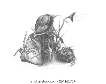 horrible monster. Black and white pencilling.