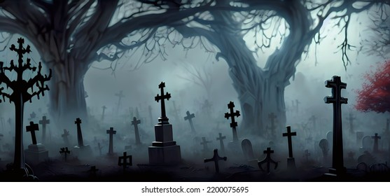 Horrific Halloween Scene Dark Colors Banner Background Wallpaper Game And Movie Concept Art