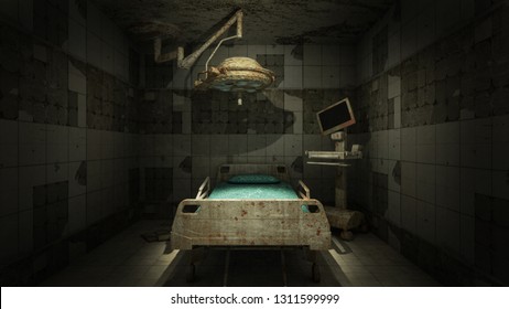 horror and creepy abandoned operating room in the hospital .3D rendering