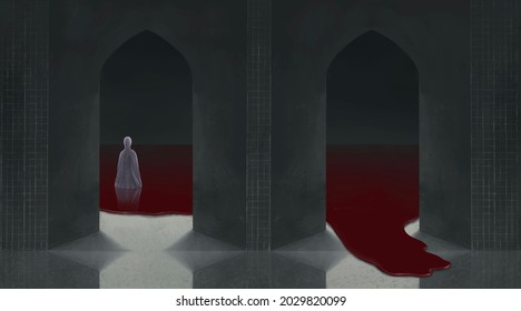  Horror Ghost And Spooky Concept, Surreal Art, Mystery 3d Illustration 