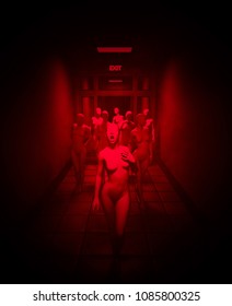 Horror Mannequin,scary 3d Illustration Of Mannequins In Abandoned Hallway