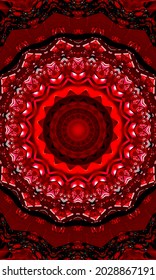Horror red star kaleidoscope pattern wallpaper design. Vertical image.