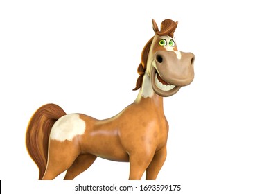 horse cartoon is happy on white background, 3d illustration