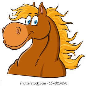 Horse Head Cartoon Mascot Character. Raster Illustration Isolated On White Background