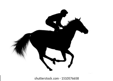 horse jockey racing black silhouette isolated on white background