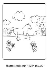 A Horse Running Coloring Page In US Letter Format