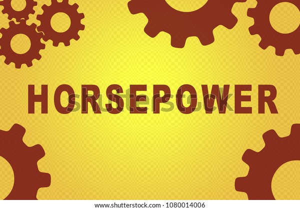 HORSEPOWER sign concept illustration with red\
gear wheel figures on yellow\
background