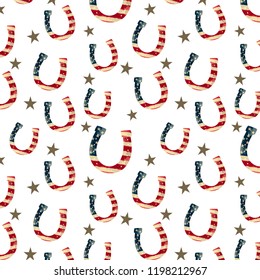 Horseshoe And Star Pattern American Flag On White Background