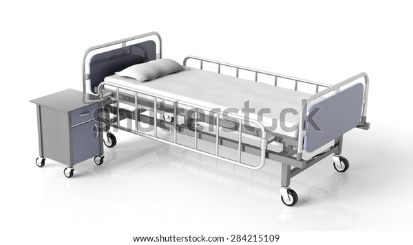 白い背景に病院のベッドとベッドサイドテーブル のイラスト素材