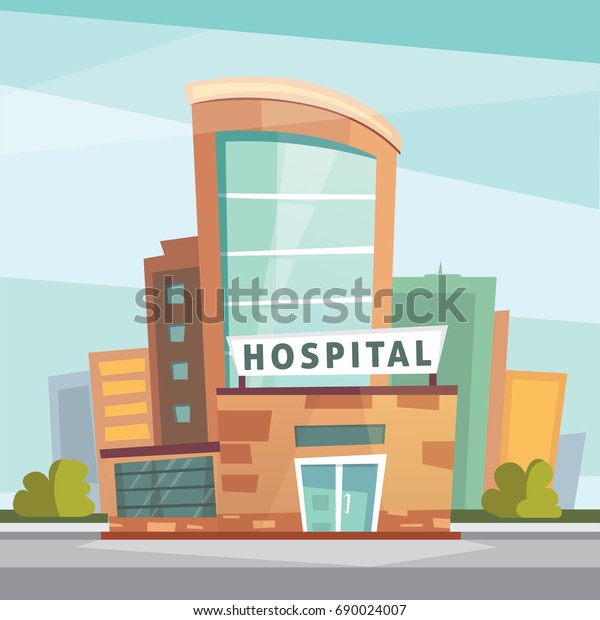 Hospital Building Cartoon Modern Illustration Medical