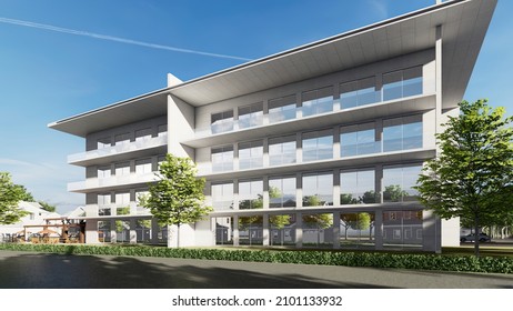 Hospital Building Design, Entrance Space, Drone View Of Contemporary Illustration, 3d Artwork