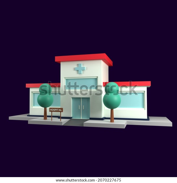 hospital\
building on dark background isolated. Scene for health, medicine,\
architecture background. 3D render\
illustration.
