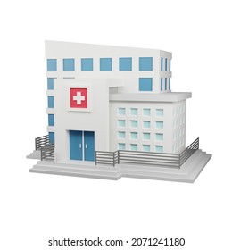 Hospital Building On White Background Isolated. Scene For Health, Medicine, Architecture Background. 3D Render Illustration.