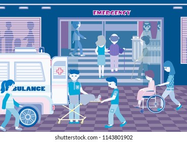 Hospital Emergency Department Front Work Scene Illustration