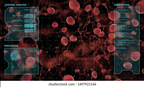 Hospital Health Care And Medical Future Technology, 3D Virtual Reality Simulation Red Blood Cells Immune And Infection Human Body Health Care Science Ideas Concept.