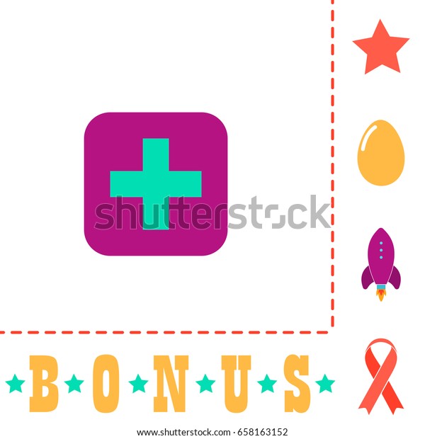 Hospital Icon\
Illustration. Flat color pictogram on white background and bonus\
symbol Star, Egg, Rocket,\
Ribbon