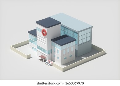 Hospital Model With White Background,abstract Conception,3d Rendering. Computer Digital Drawing.