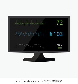 Hospital Vital Signs Monitor For Patient View Isolated On White Background