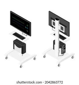 Hospital Vital Signs Monitor For Patient Isometric View Isolated On White Background