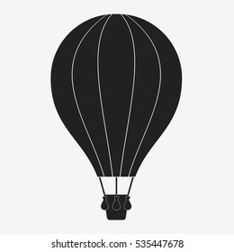 Hot Air Balloon Black Silhouette. Flat  Illustration